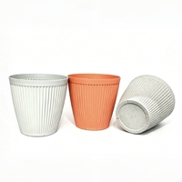 Pot de jardinage extérieur grand format 13,7 pouces, écologique, en plastique durable gris, pour plantes et arbres, finition texturée à rayures verticales