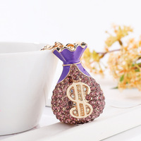 Porte-clés en cristal avec strass étincelants, signe dollar, pendentif pour voiture et sac à main, breloque porte-bonheur et porte-fortune