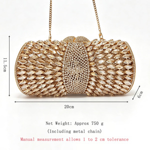 Luxury Handmade Women Square Rhinestone Evening <strong>Clutch</strong> <strong>Bag</strong> With Metal Chain <strong>for</strong> <strong>Wedding</strong> Party and Prom - Product Image 5