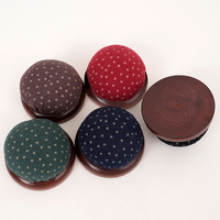 Coussin à épingles rond en tissu avec base en bois, support pour aiguilles à coudre, outil de couture DIY pour tailleur, broderie et fournitures d'artisanat