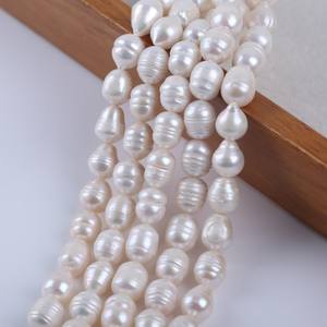 Vente directe de perles d'eau douce naturelles semi-finies en forme de riz rose de 15 cm 9-10 mm de Zhuji pour les accessoires de bijoux DIY - Product Image 1