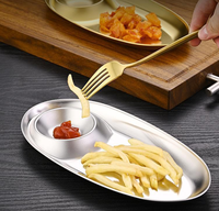 Plateaux de service divisés en acier inoxydable 304, plaques ovales dorées et argentées avec bol à sauce pour les collations, les frites, les aliments, la vaisselle de cuisine