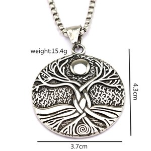 Yunnique – collier unisexe Vintage en acier inoxydable, pendentif arbre de vie avec pierre de lune, design géométrique, bijoux cadeau - Product Image 5