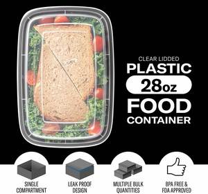 Conteneur alimentaire rectangulaire en plastique pour micro-ondes, 1 compartiment, base noire avec couvercle transparent, 28 oz - Product Image 5