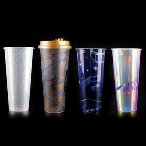 Factory Disposable Rainbow <b>Cold</b> Drinks <b>Cups</b> with Custom Logo Plastic PP Hard Paper Box Packaging for Bubble Milky Tea China - Product Image 2