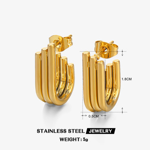 <span class=keywords><strong>Pendientes</strong></span> minimalistas de <span class=keywords><strong>triple</strong></span> <span class=keywords><strong>aro</strong></span> de acero inoxidable, <span class=keywords><strong>pendientes</strong></span> de tuerca en forma de U chapados en <span class=keywords><strong>oro</strong></span> de 18K, regalo de joyería para mujer - Product Image 6