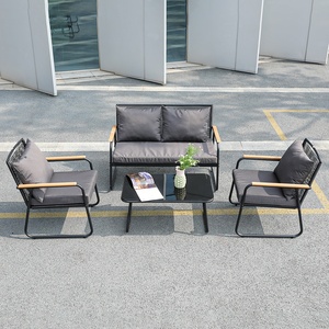 Moderni Mobili da <span class=keywords><strong>Esterno</strong></span> Doppio Posto Singolo Divano da Giardino Set con Tavolo in Vetro per Hotel Quattro Pezzi Arredo da <span class=keywords><strong>Esterno</strong></span> - Product Image 4