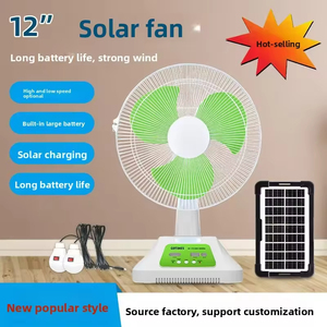 Ventilador solar portátil de <span class=keywords><strong>12</strong></span> pulgadas con alta potencia eólica, batería recargable de larga duración, luz nocturna para uso doméstico y exterior - Product Image 2