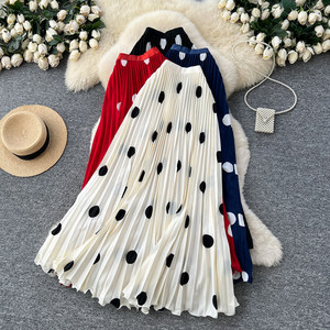 เดรสยาวทรงเอไลน์เอวสูงสไตล์วินเทจลายจุดจีบระบายหรูหราสำหรับผู้หญิง ช่วยพรางหุ่นให้ดูเพรียวบาง - Product Image 5