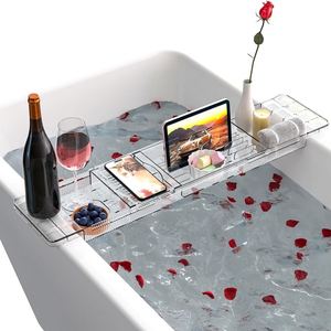 Wholesale Products Anti-Slip Retractable <b>Bath</b> Tub Tray <b>Storage</b> Rack Transparent Plastic Luxurious Bathroom Accessories Set - Product Image 1