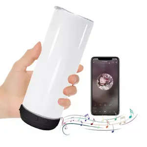 Botol air sublimasi putih pengisian Usb 20oz, Tumbler cangkir musik Speaker tidak meruncing untuk pencetakan tekan panas