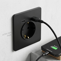 Interruptor de Pared de Acero Inoxidable Negro Nórdico Premium con Interruptor de Palanca Moleteado y USB C, Montaje Empotrado 86, para Hogar y Hotel, OEM