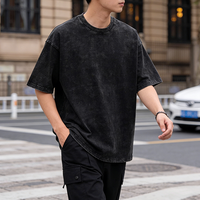 T-shirt Homme Vintage Personnalisable en Coton Tricoté Uni de Haute Qualité 250 GSM, Délavé à l'Acide, Brodé, Grammage Lourd, Vierge