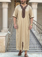Remise sur les commandes en gros disponible : Abaya de prière musulmane avec broderie artisanale, Jibba Abaya traditionnelle, Vêtements pour hommes, Jalabiya Thobe