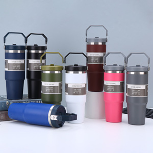 Custom Logo Bpa Free 30oz <b>Double</b> <b>Wall</b> 304 Stainless Steel Insulated Vacuum Tumbler Handle Camping Straw 12-24 Hours Thermal - Product Image 1