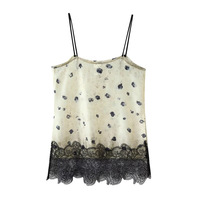 Commerce extérieur Nouvelle collection été 2026 Haut élégant en satin imprimé et dentelle 9013028 + Culotte imprimée et dentelle coupe classique 9014028A
