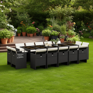 Ensemble de meubles de jardin en rotin noir pour l'extérieur, 14 pièces, mobilier de salle à manger pour patio, contemporain, résistant aux intempéries - Product Image 2