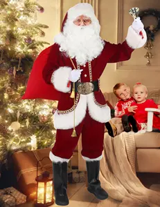 11PCS 남성용 크리스마스 산타 클로스 의상 세트 성인용 크리스마스 세트 폴리 에스터로 만든 재미있는 파티 코스프레