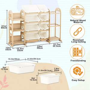 Organisateur de rangement pour jouets en bois, organisateurs de jouets avec rangement pour animaux en <span class=keywords><strong>peluche</strong></span>, étagère de rangement pour jouets - Product Image 3
