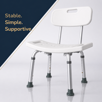 Chaise de douche Simplywalk avec dossier, pieds réglables, siège à drainage rapide et pieds antidérapants pour personnes âgées, pour un bain assisté