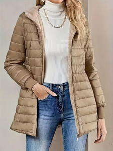 Custom Medium <strong>Long</strong> Women's Fashion <strong>Winter</strong> Coat Casual Quilted Hooded Thin Fleece <strong>Jackets</strong> for Women - Product Image 2