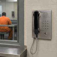 Téléphone mural en acier inoxydable brossé avec clavier métallique et haut-parleur pour système téléphonique de banque, hall d'accueil ou prison