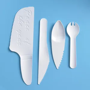 Ensemble de couverts en papier biodégradable de qualité alimentaire, fourchette à gâteau jetable, vaisselle en papier Kraft blanc, fourchette/cuillère/couteau en papier