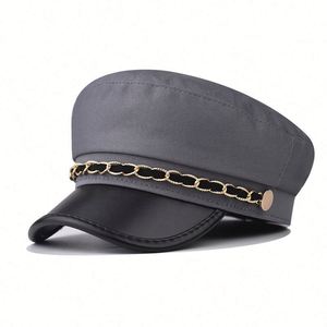 Boina de Moda Británica 2025, Primavera-Otoño, con Cadena de Espina de Pescado, Visera de PU, Estilo Capitán, Personalizada - Product Image 5