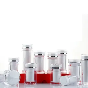 高档亚克力透明塑料医用药丸瓶软胶囊容器，带白色银盖