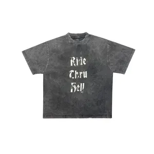 Vintage High Street loose edge destruction T-shirt trend letters print washed short sleeves for men