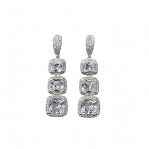 E1741 Orecchini pendenti in cristallo blu zaffiro per donna, gioielli da matrimonio con montatura geometrica di lusso - Product Image 1