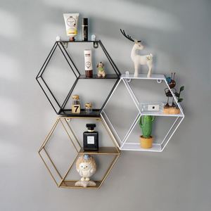 Modern Hexagon/Circular <b>Floating</b> Shelf Decorative Wall-Mounted Display Rack (Iron Frame) - Product Image 1
