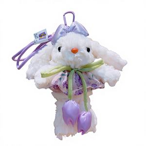 Nouveau style Porte-clés pendentif lapin en peluche dessin animé mignon à oreilles tombantes, motif de change de tenue, petit cadeau, vente en gros 20cm - Product Image 3