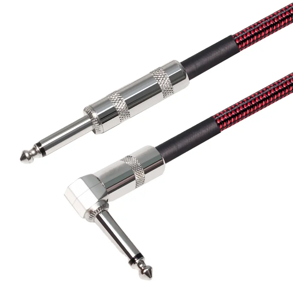 Custom wholesale 6.35mm 1/4 Inch mono 2 core audio angle 90 degree electric guitar bass nylon cable