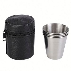 Ensemble de tasses à bière portables en acier inoxydable épaissi de 70 ml avec housse en cuir PU - Product Image 2