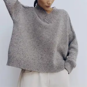 Custom Knitwear Supplier Women v Neck Sweater Blank Autumn Plain Woven Soft Knit Pullover Oversize Sweater Woman