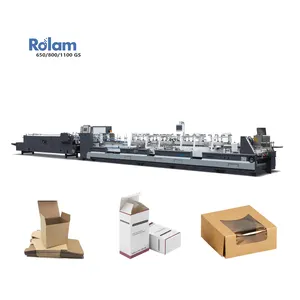 กล่องกระดาษ Rolam 4 6 มุมพับก่อนพับและเครื่องติดกาว 800/1100GS ล็อคด้านล่าง 210-800gsm กระดาษแข็งกล่องโฟลเดอร์ Gluer