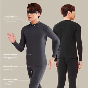 Set di Intimo Termico Invernale da Uomo, Traspirante e ad Asciugatura Rapida, 2 Pezzi, Collo Alto, Foderato in Pile, Spesso, in Poliestere e Spandex - Product Image 1