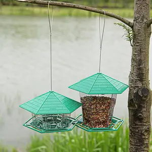 Alimentador de pássaros suspenso para jardim ao ar livre, gaiola dobrável resistente a sol e gelo