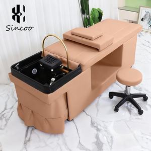 Chaise de lavage professionnelle pour salon de coiffure et institut de beauté avec chauffe-eau à circulation, usage extérieur, revêtement en cuir PU, cuvette en céramique, durable - Product Image 1
