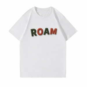 T-Shirt Personalizzata con Ricamo 3D a Rilievo, Collo Tondo e Maniche Corte, con Scritta Originale ROAM Trail - Product Image 1