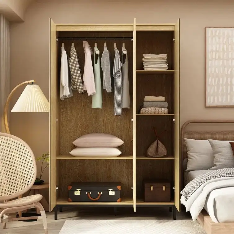 Wooden Folding Door Wardrobe Closet For Bedroom Furniture Wardrobe with 2 doors and mirror