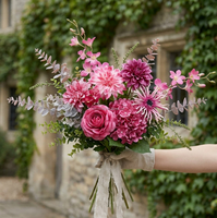Nouvelle Collection : Bouquet de Fleurs Artificielles Réalistes en Soie (Hydrangea, Marguerite, Lavande, Eucalyptus) – Style Européen, Couleur Bourgogne