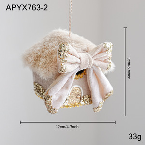 Ornement de Noël en peluche en forme de maison, avec nœud en velours pailleté et motif écossais, à suspendre ou à poser, figurine de table pour les fêtes, Vente chaude 2026 - Product Image 6