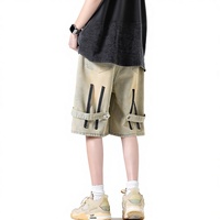 Shorts en jean nylon/coton coupe bootcut mi-haute style hip-hop vintage américain teint jaune délavé pour homme – Tendance streetwear d'été léger