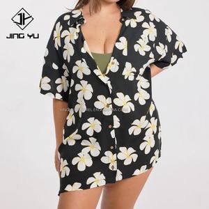 Robe chemise en rayonne viscose à imprimé personnalisé Hawaï avec poche et boutons - Product Image 1