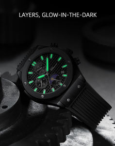 Fabricant de montres Montre lumineuse à grille superposée Texture Phase lunaire Montre chronographe à quartz en silicone pour hommes Style sportif - Product Image 4