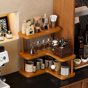 <b>Corner</b> Desktop Shelf 3 Tier Wood <b>Storage</b> Rack For Kitchen Coffee Bar Organizer Display Stand - Product Image 1