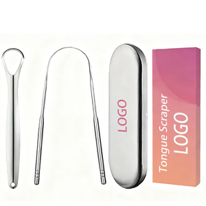 Pembersih pengeruk lidah logam besi tahan karat 100% 304 Logo kustom Scrubber mengurangi bau mulut untuk perawatan mulut higienis untuk dewasa - Product Image 1