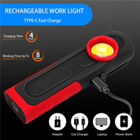 Lampe de travail LED COB puissante, lampe de travail pour garage automobile, lampe de mécanicien, lampe torche rechargeable par USB, torche magnétique, lumière d'urgence